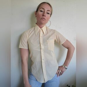 The Pariani Sheer Pale Yellow Gingham Button Down XS-S